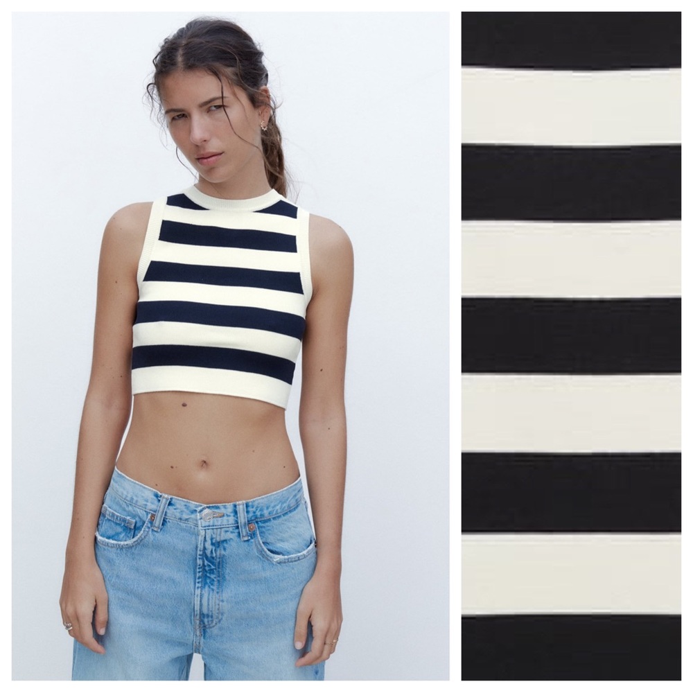 Zara Black and White Striped Crop Top